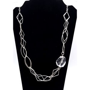 Silver Geometric Chain Necklace Clear Acrylic Statement